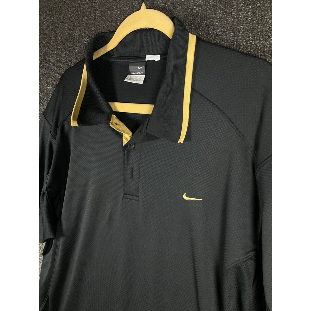 Nike Sphere Dry Golf Polo Shirt Mens XL Black Gold Swoosh Short Sleeve Athletic